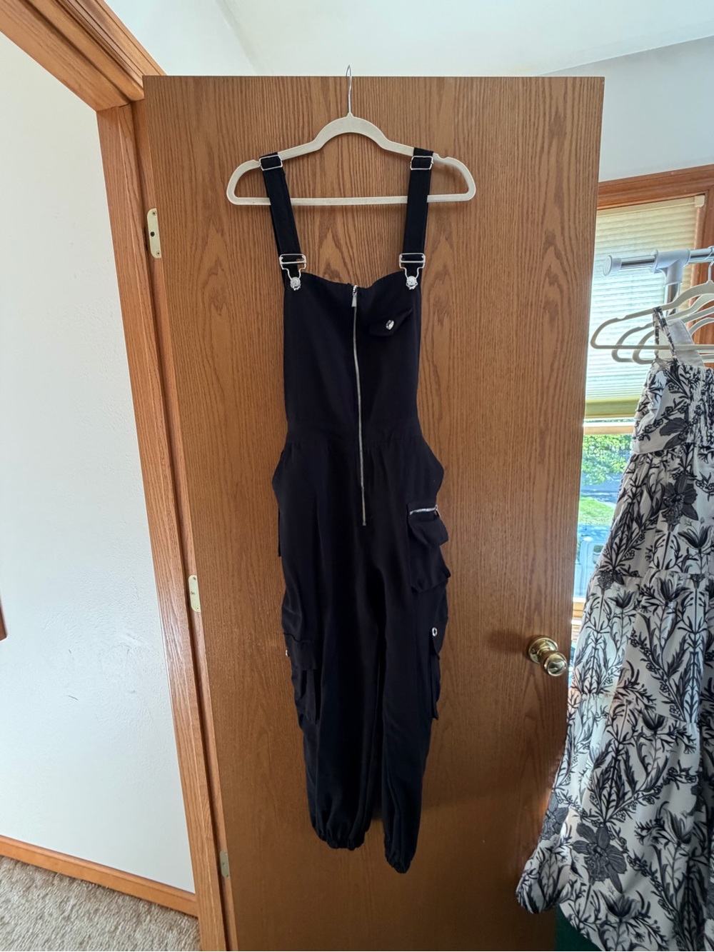 Utility Black Cargo Jumpsuit with Adjustable Straps